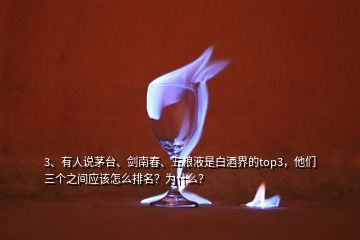 3、有人说茅台、剑南春、五粮液是白酒界的top3，他们三个之间应该怎么排名？为什么？