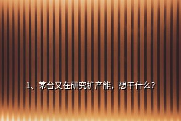 1、茅台又在研究扩产能，想干什么？