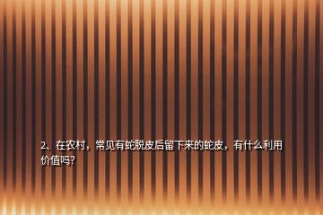 2、在农村，常见有蛇脱皮后留下来的蛇皮，有什么利用价值吗？