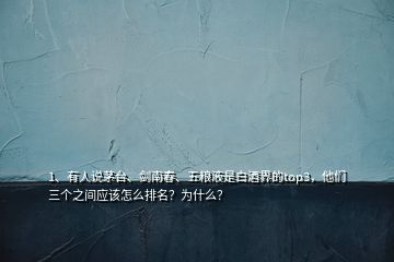 1、有人说茅台、剑南春、五粮液是白酒界的top3，他们三个之间应该怎么排名？为什么？