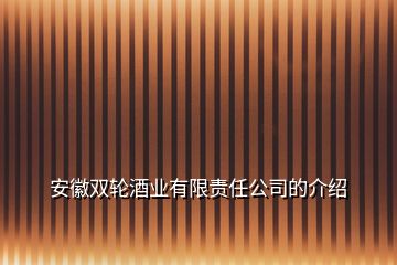 安徽双轮酒业有限责任公司的介绍