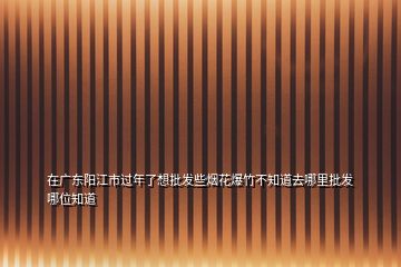 在广东阳江市过年了想批发些烟花爆竹不知道去哪里批发哪位知道