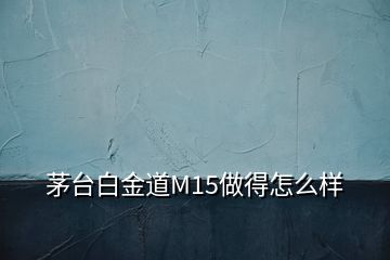 茅台白金道M15做得怎么样