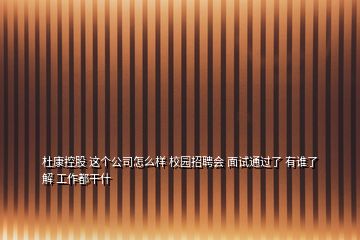 杜康控股 这个公司怎么样 校园招聘会 面试通过了 有谁了解 工作都干什