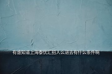 有谁知道上海泰优汇招人么进去有什么条件啊