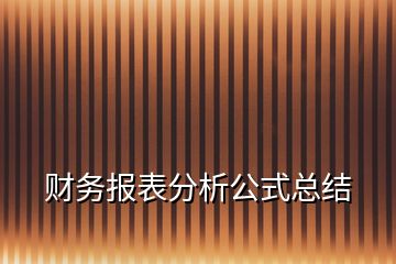 财务报表分析公式总结