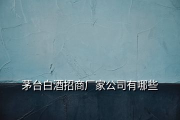 茅台白酒招商厂家公司有哪些