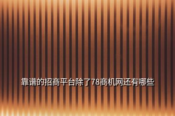 靠谱的招商平台除了78商机网还有哪些