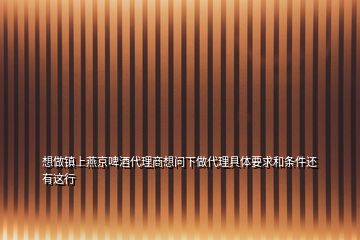 想做镇上燕京啤酒代理商想问下做代理具体要求和条件还有这行